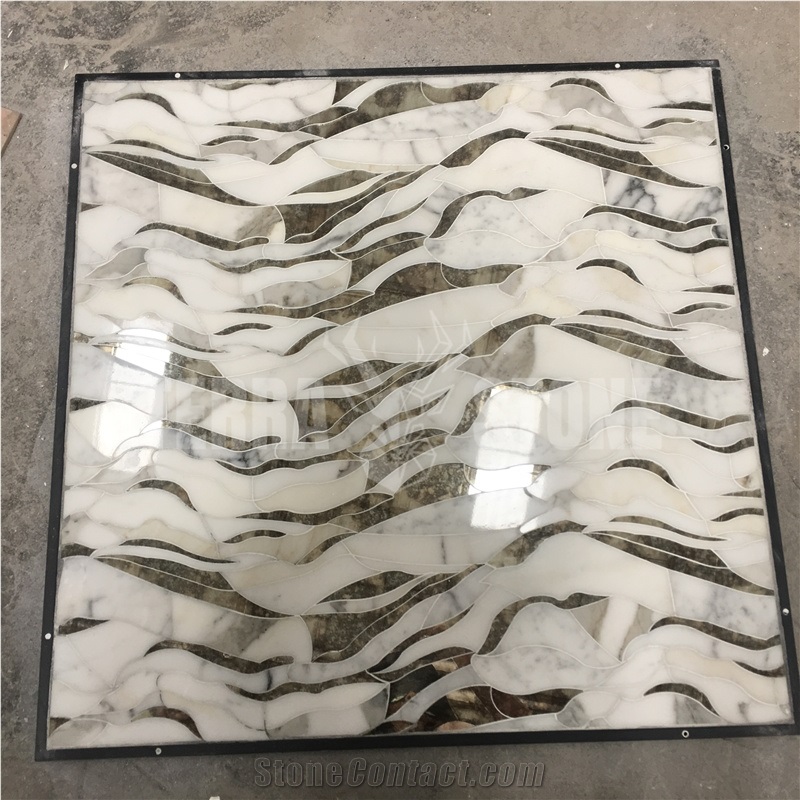Calacatta White Marble Antique Mirror Waterjet Mosaic Tile