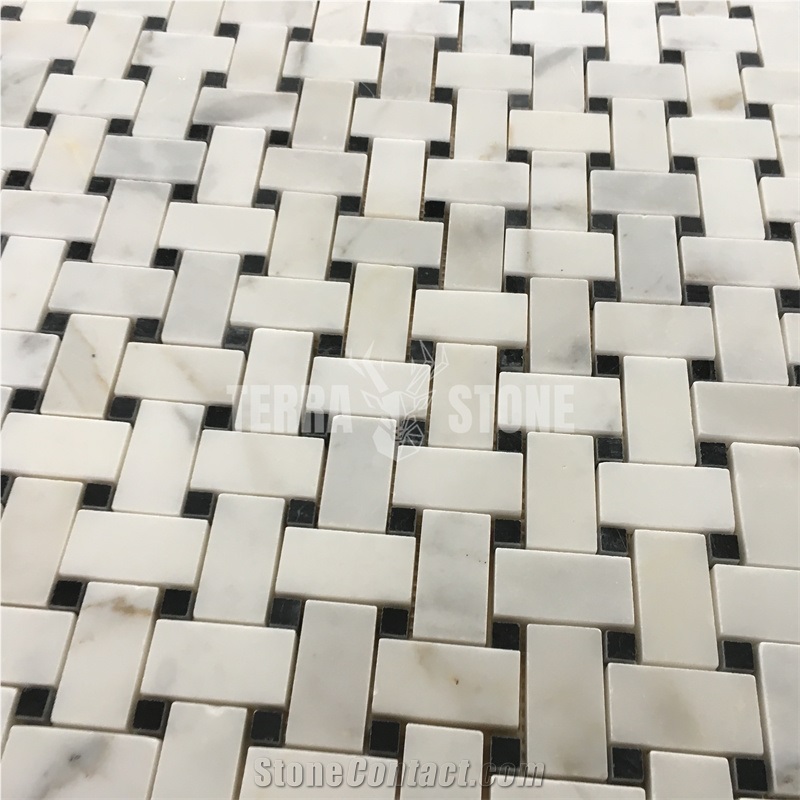 Calacatta White Marble Basketweave Mosaic Tile