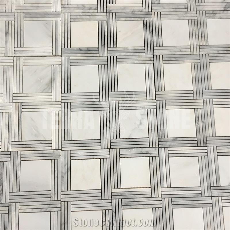 Carrara Marble Bathroom Mosaic Tile Pinwheel Design