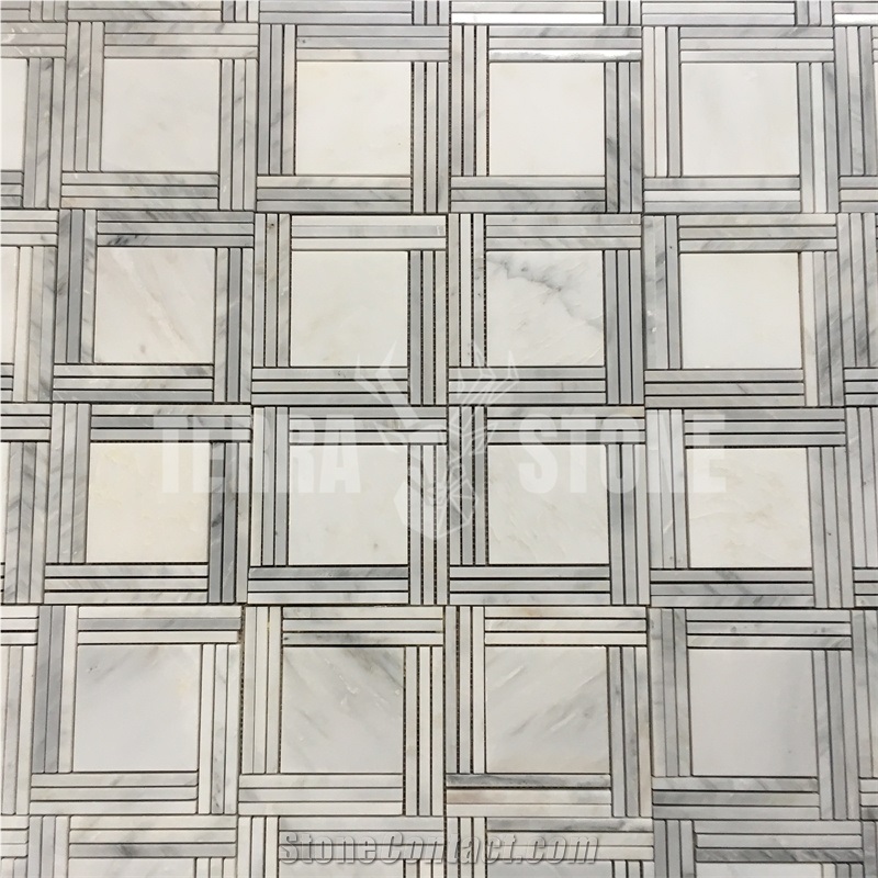 Carrara Marble Bathroom Mosaic Tile Pinwheel Design