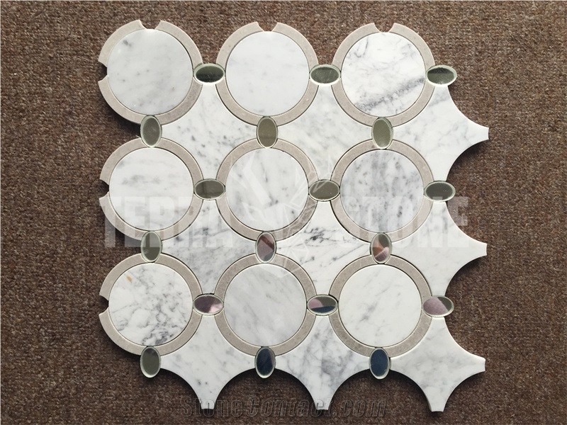 Carrara Water Jet Marble Glass Mosaic Round Wall Tile