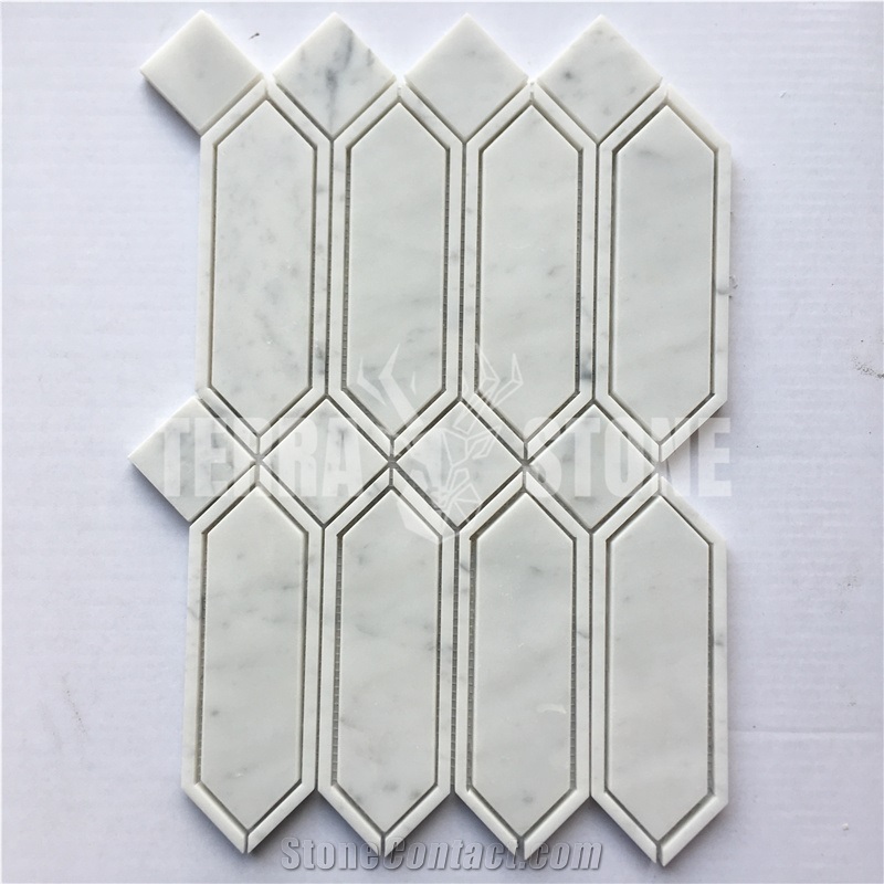 Carrara White Long Hexagon Marble Waterjet Mosaic Tile