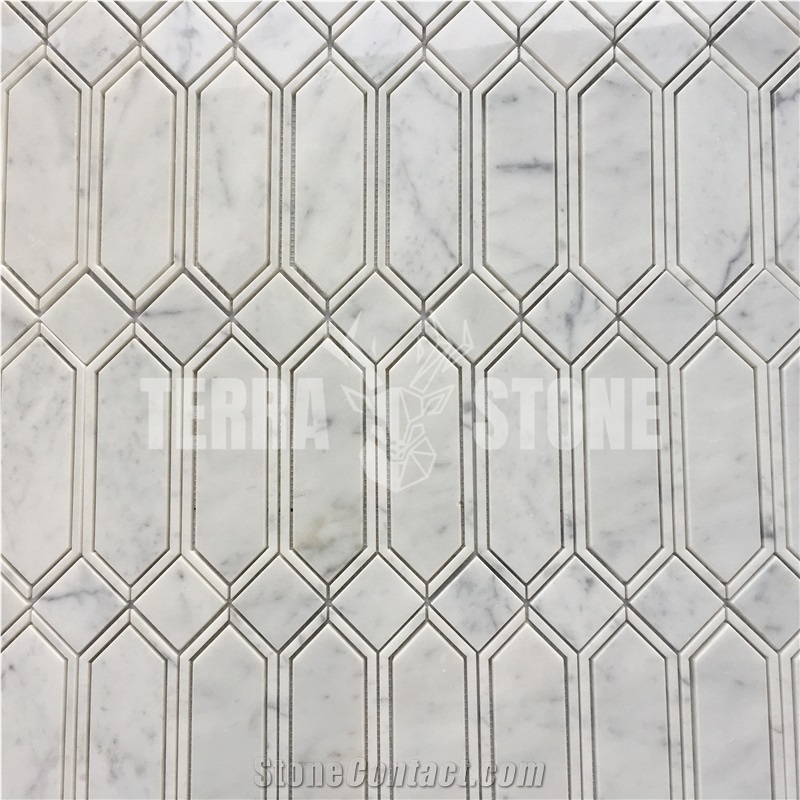 Carrara White Long Hexagon Marble Waterjet Mosaic Tile