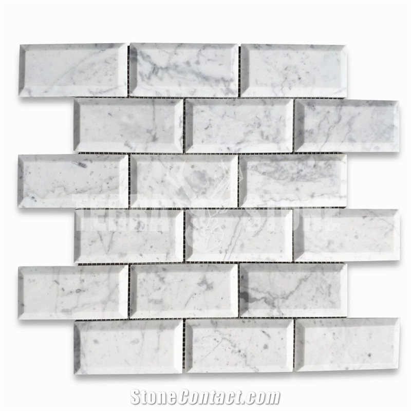 Carrara White Marble 2X4 Subway Mosaic Tile Beveled