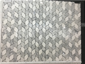 Carrara White Marble Leaf Design Grey Stone Mosaic Tile