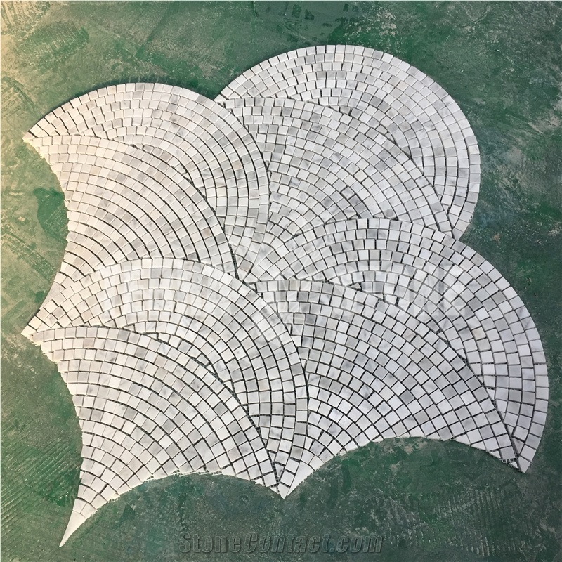 Carrara White Marble Mosaic Big Fan Pattern Fish Scale Tile