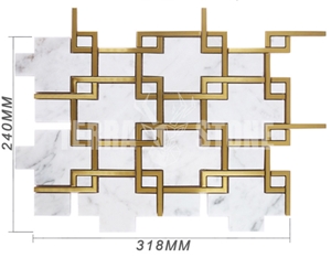 Carrara White Marble Waterjet Mosaic Tile With Brass