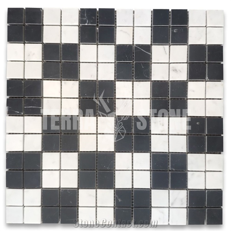 Carrara White Nero Marquina Black Marble Mosaic Tile