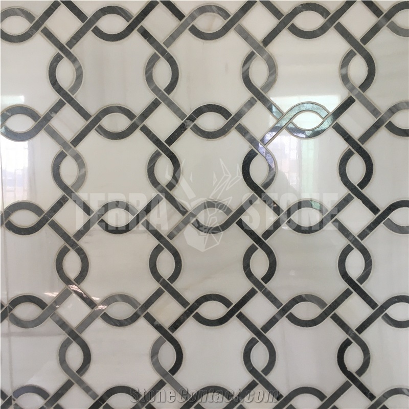 Carrara White Waterjet Tundla Grey Stone Floor Mosaic Tile