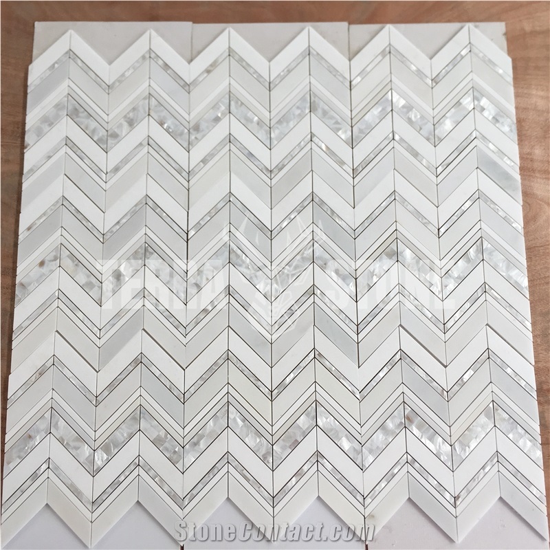 Chevron Marble Mix Shell Mosaic Tile For Wall Or Floor