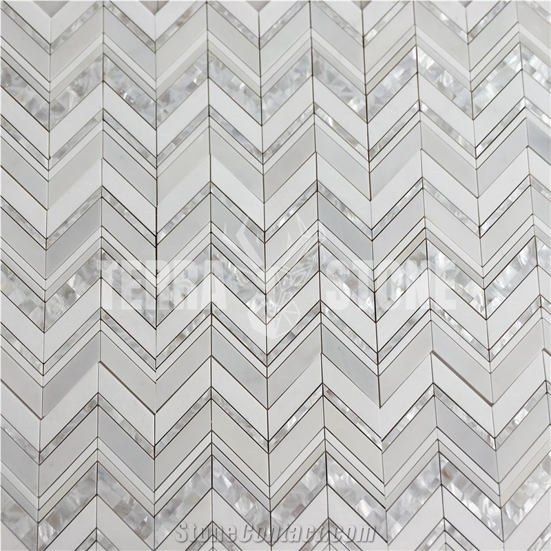 Chevron Marble Mix Shell Mosaic Tile For Wall Or Floor
