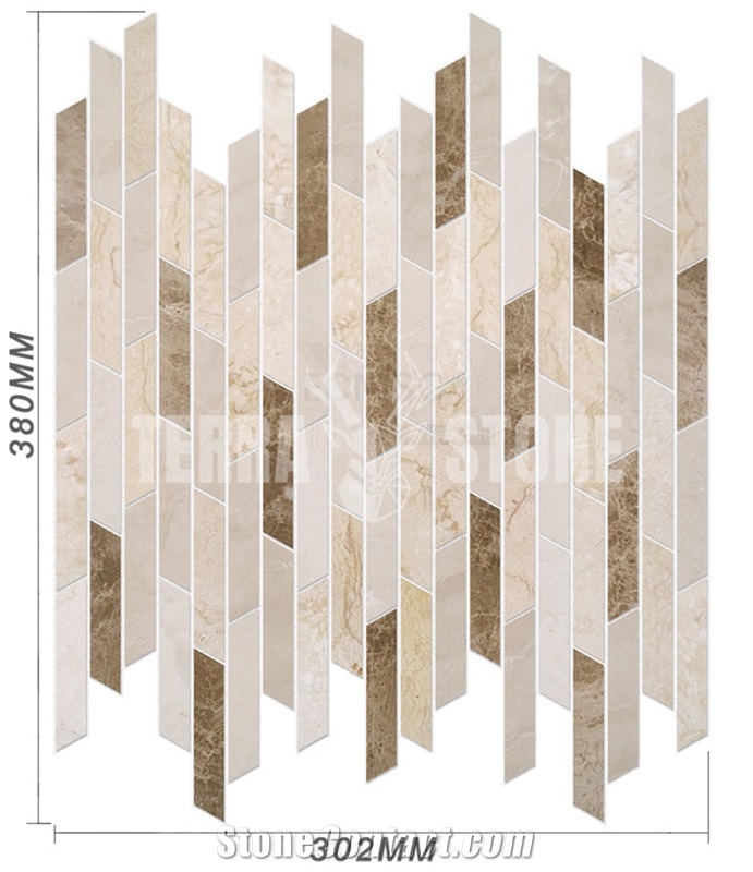 Crema Marfil And Emperador Light Marble Mosaic Tile Strips