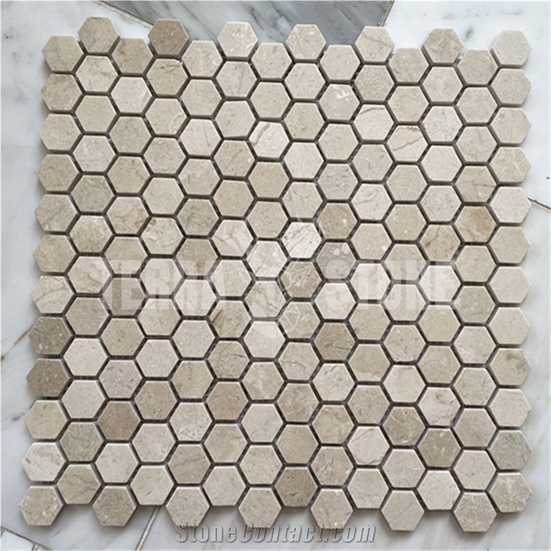Crema Marfil Marble 1 Inch Hexagon Mosaic Tile Polished