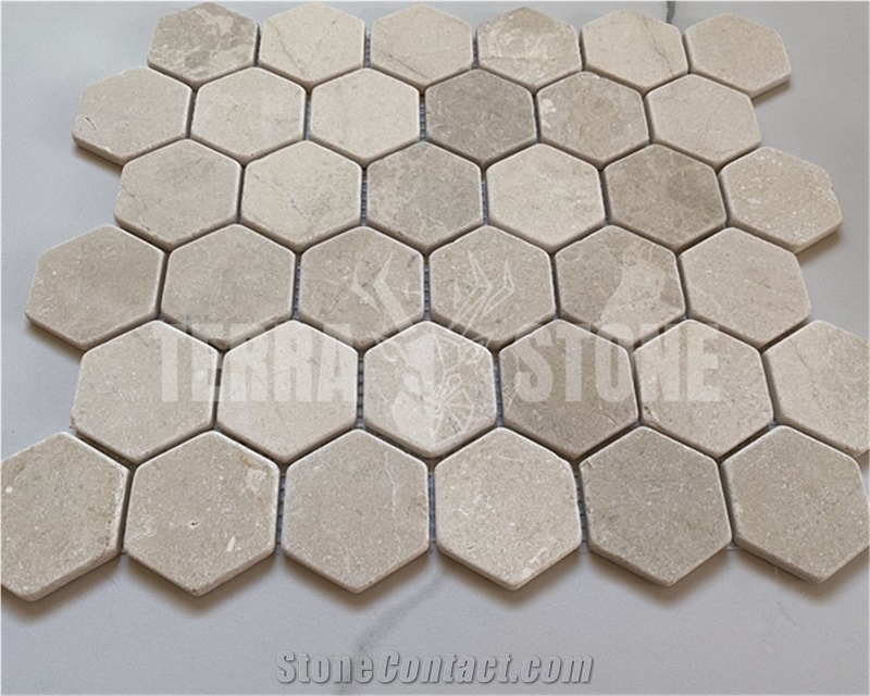 Crema Marfil Marble 2 Inch Hexagon Mosaic Tile Polished