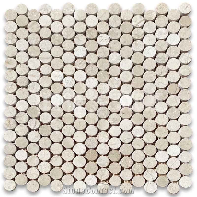 Crema Marfil Marble 3/4 Inch Penny Round Mosaic Tile