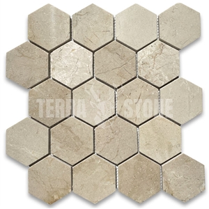 Crema Marfil Marble 3 Inch Hexagon Mosaic Tile Polished