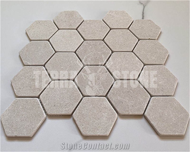 Crema Marfil Marble 3 Inch Hexagon Mosaic Tile Tumbled