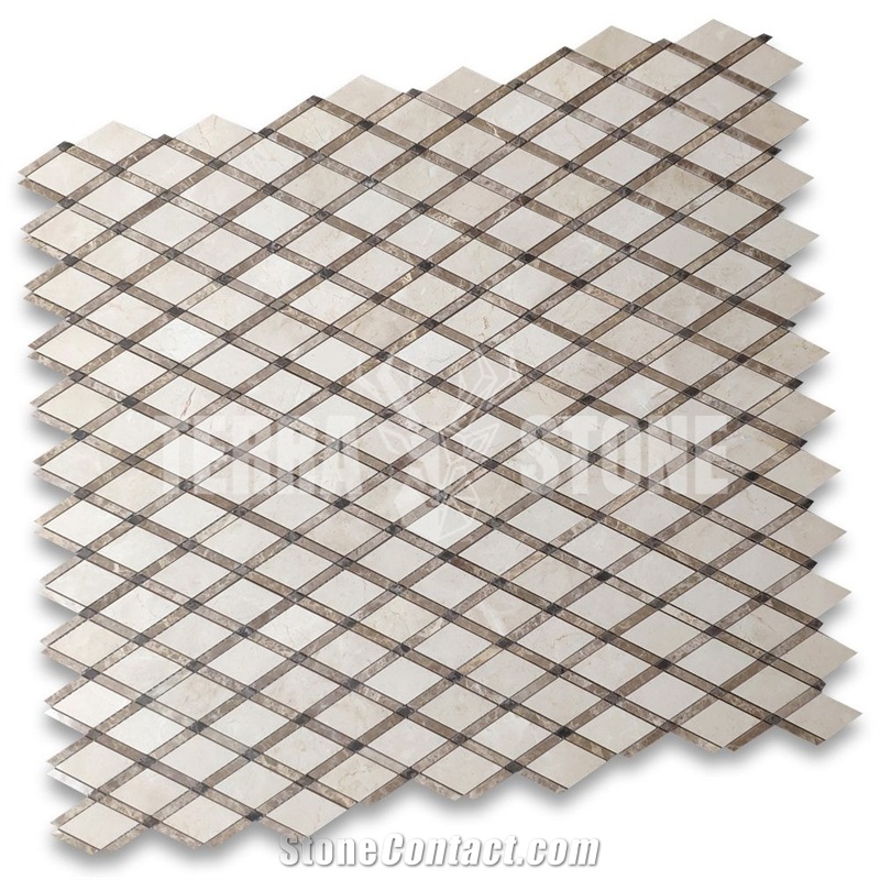 Crema Marfil Marble Diamond Lattice Mosaic Tile Waterjet