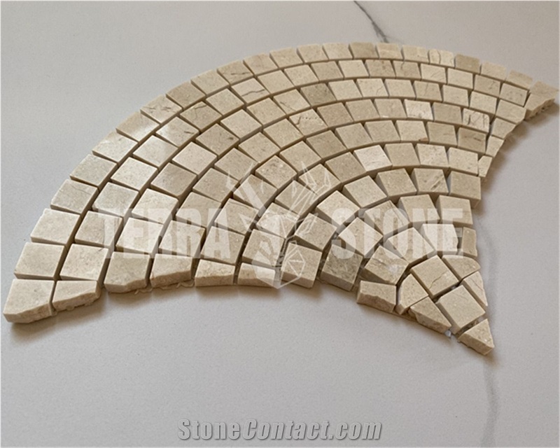 Crema Marfil Marble Fan Pattern Mini Mosaic Tile