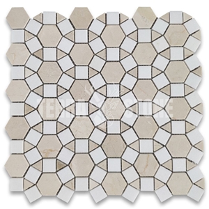 Crema Marfil Marble Hexagon Sunflower Waterjet Mosaic Tile