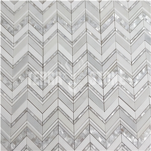 Crystal White Marble Mix Shell Mosaic Chevron Tiles