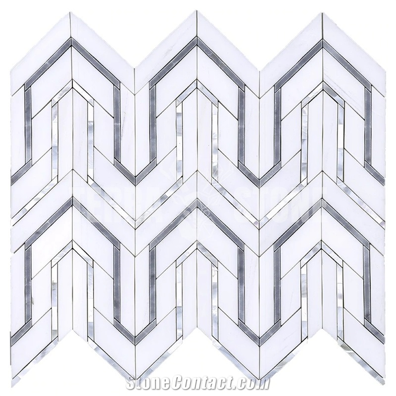 Dolomite Gray Marble Mother Of Pearl Waterjet Mosaic Tile