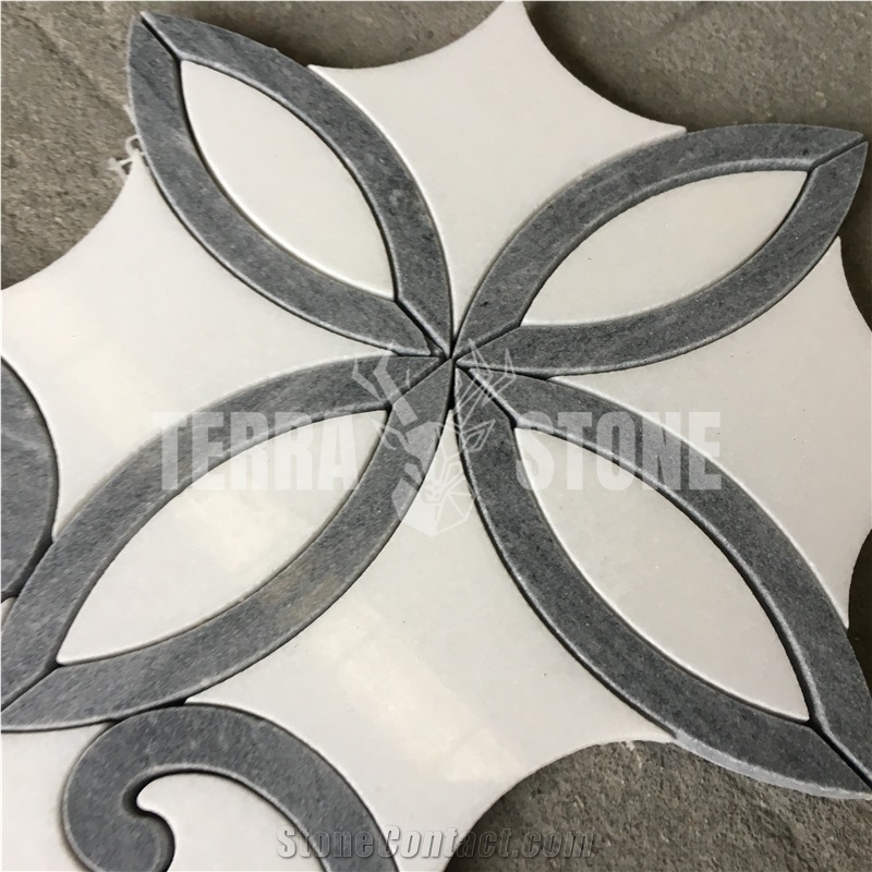 Floral Design Marble Tile Waterjet Bathroom Kitchen Tile