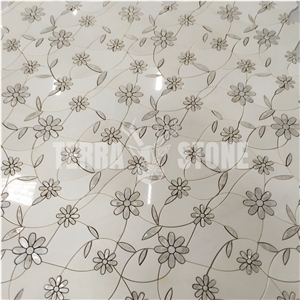 Floral Thassos White Marble Water Jet Tile Pearl Shell Tile