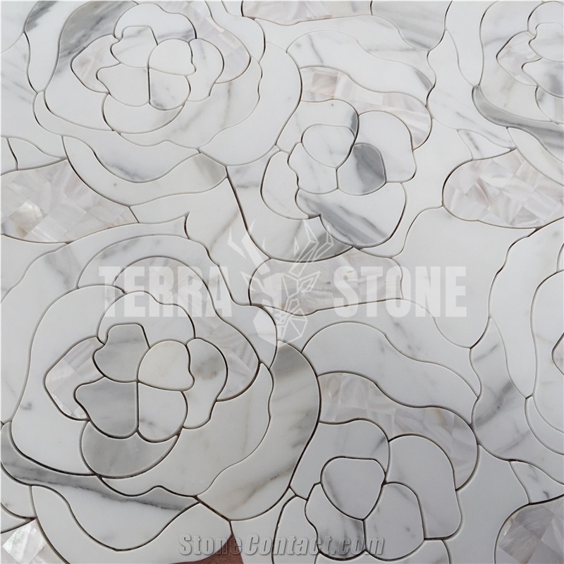Flower Design Marble Waterjet Tile White Shell Mosaic