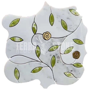 Flower Pattern Mosaic Tile White Marble Waterjet Mosaic