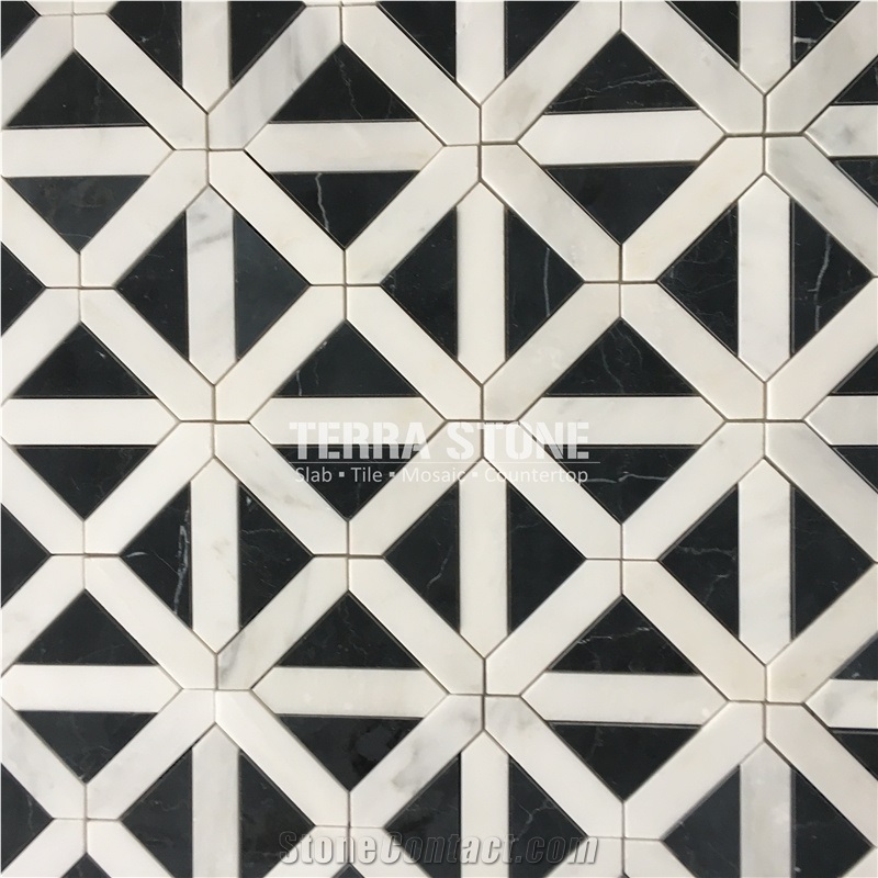 Geometry Black Oriental White Marble Mosaic Tile