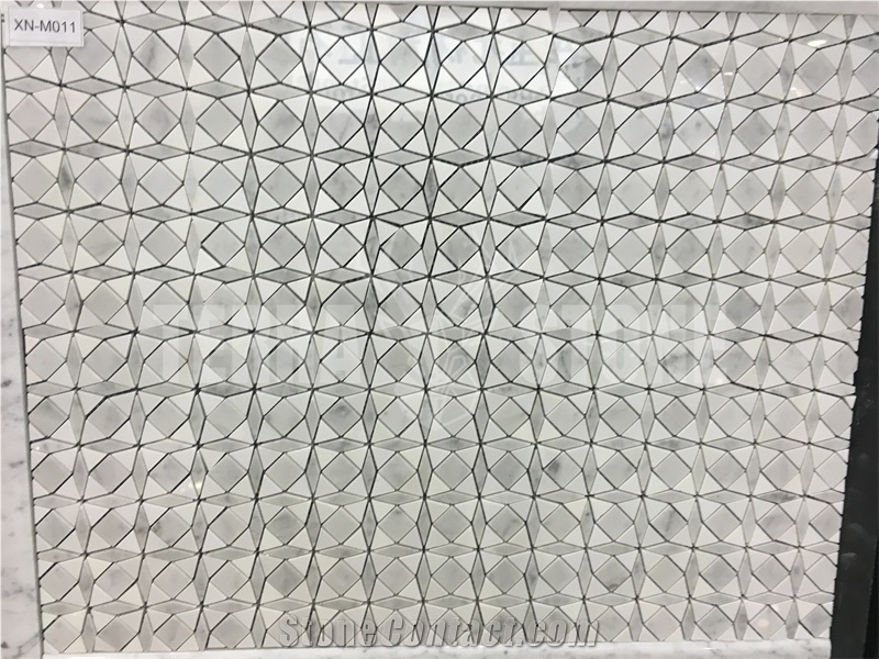 Geometry Design Bianco Carrar Thassos White Marble Mosaic
