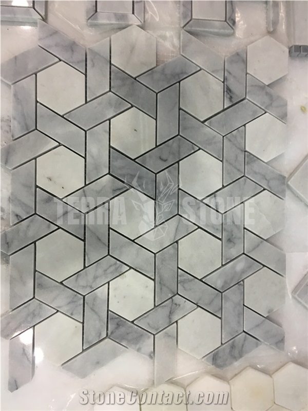 Grand Hexagon White Marble Mosaic Bathroom Kitchen Tile