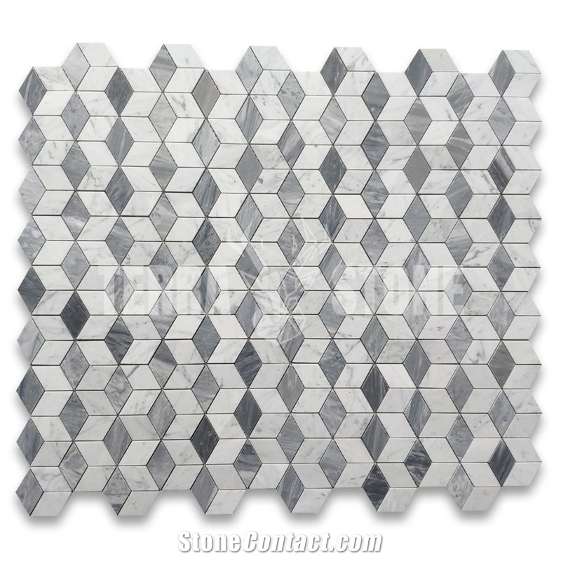 Gray White Rhombus Diamond Hexagon Mosaic Tile