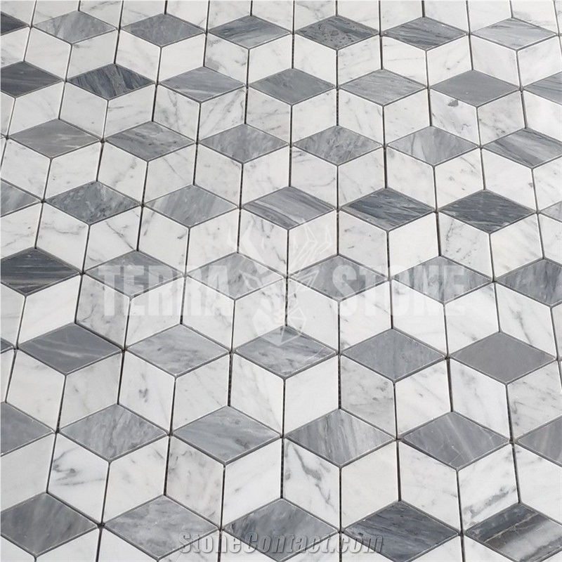 Gray White Rhombus Diamond Hexagon Mosaic Tile