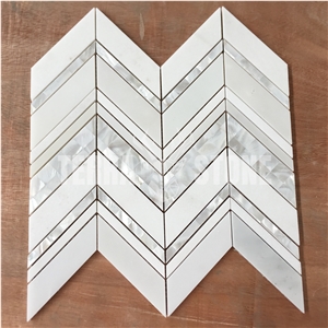 Greece Thassos White Marble Pearl Shell Chevron Mosaic Tile
