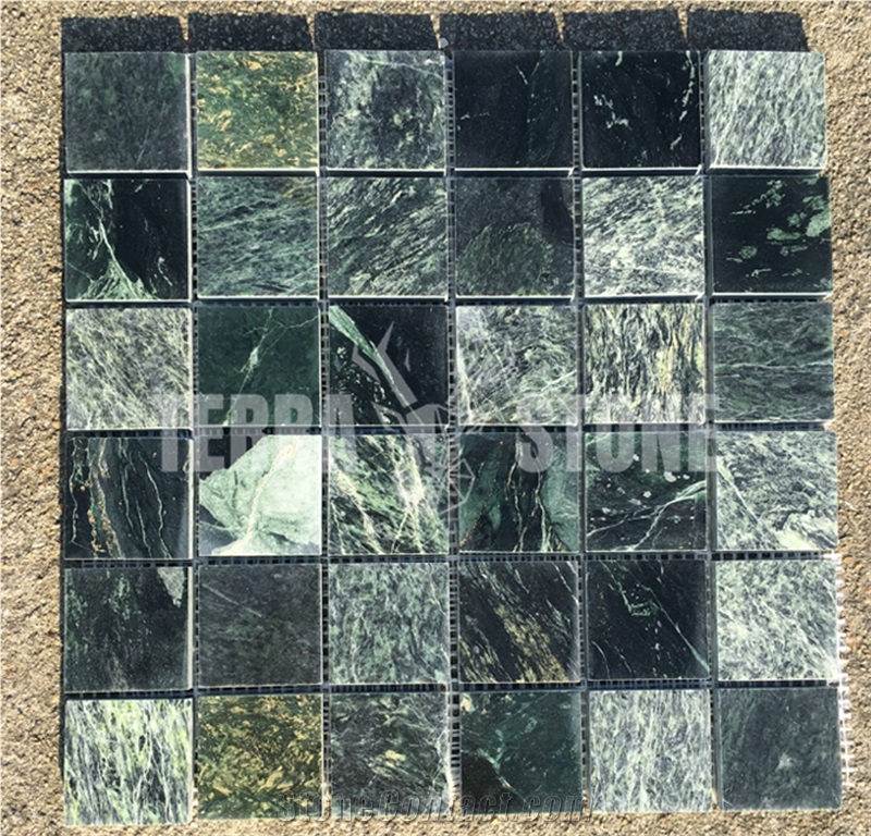 Green Flower Marble Square 2"X2": Mosaic Pattern Stone Tile