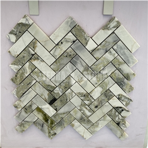 Green Marble Mosaic 1X3 Herringbone Wall Tile