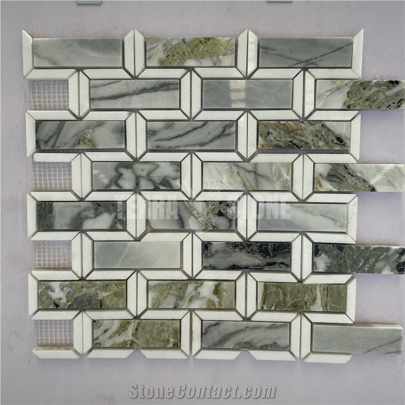 Green Marble Mosaic 1X3 Herringbone Wall Tile