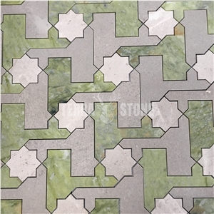 Green Marble Mosaic Waterjet-Jet Tile For Project