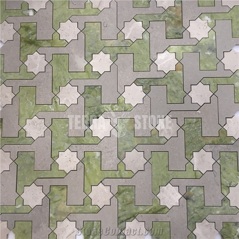 Green Marble Mosaic Waterjet-Jet Tile For Project