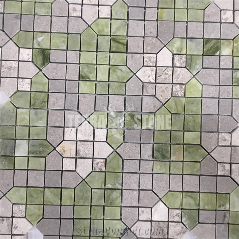 Grey And Green Marble Chips Mosaic Tile Square