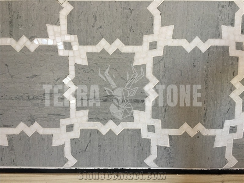 Grey And White Marble Waterjet Tile For Wall And Floor