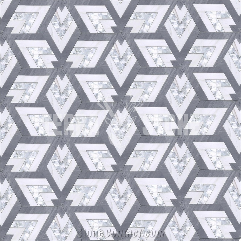 Hexagon Waterjet Mosaic Tile In Dolomite Mother Of Pearl