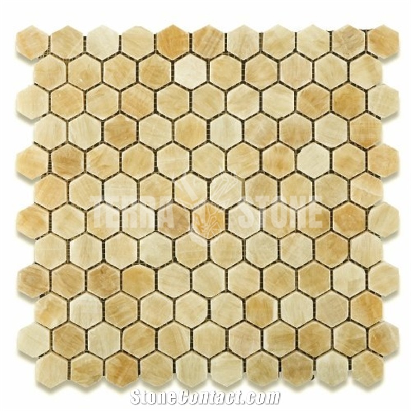 Honey Onyx Hexagon Mosaic Tile 1" For Bathroom
