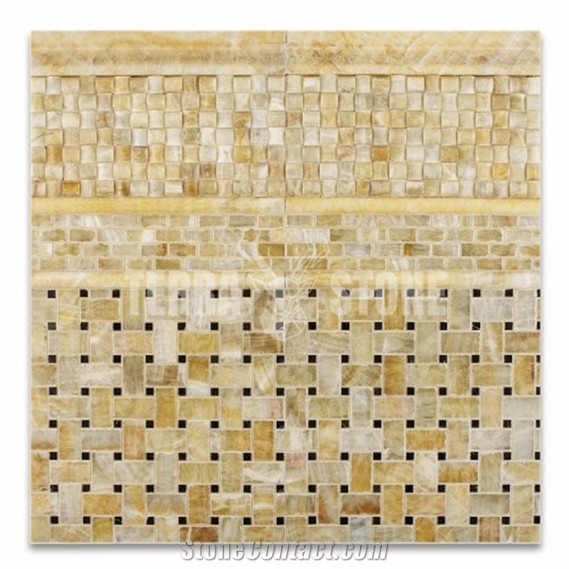 Honey Onyx Mosaic Tile Basketweave With Black Dots