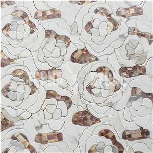 Hot Selling Calacatta White Waterjet Pattern Marble Mosaic