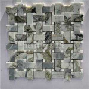 Ice Connect Marble Mosaic Basketweave Mosaic For Bathroom