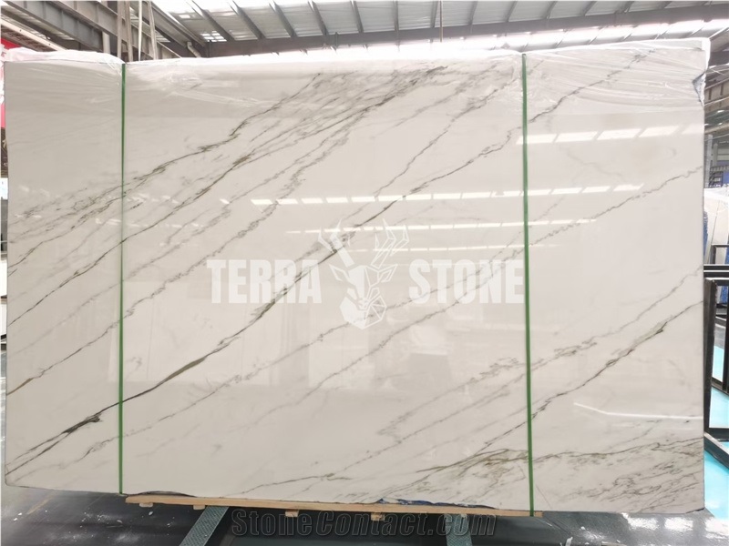 Italian White Carrara Statuario Polished Marble Slabs