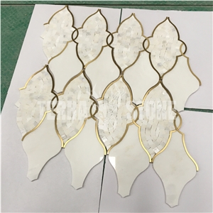 Lantern Tile Waterjet White Marble With Brass Chipped Mosaic